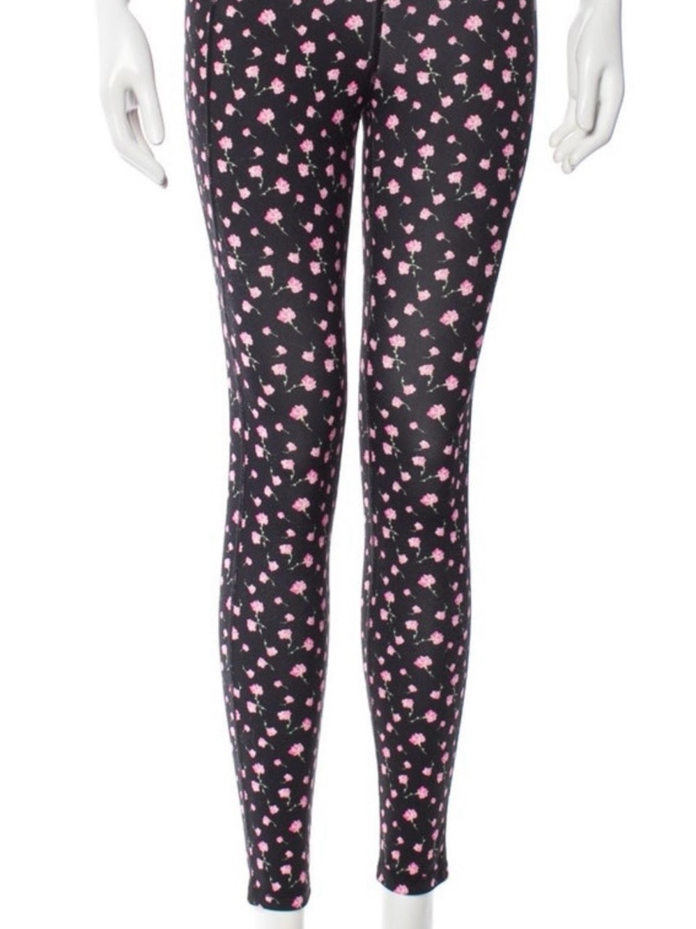 LoveShackFancy Black Leggings with Pink Floral Print